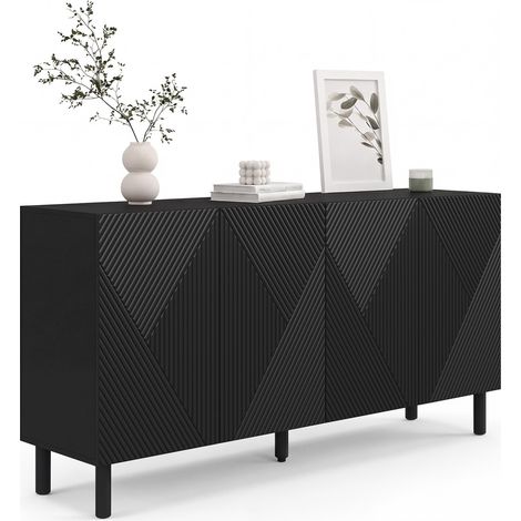 Buffet 160 cm HIMARA 4 portes lattes géométriques bois noir (1/5)