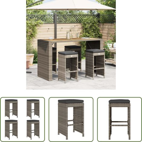 Meuble de jardin - Tabourets de bar de jardin et coussins lot de 4 résine tressée (1/5)