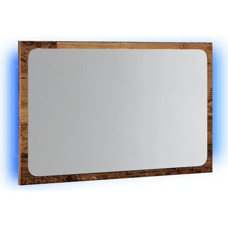 Miroir de Salle de Bain Rétro avec Éclairage LED Intégré, Design Bois Vintage, 60 x 38 x 8,5 cm (1/5)