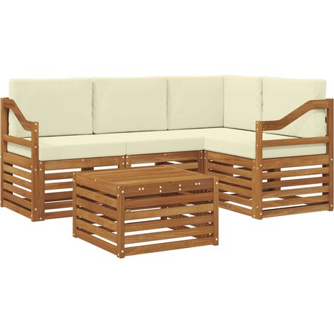 Conjunto de sofás de exterior 5 uds. Natural y Crema Poliéster vidaXL (1/5)