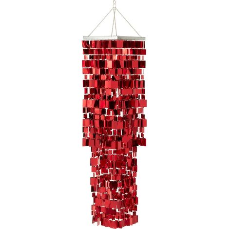 Abat-jour chandelier carré pvc rouge effet moderne élégant - Rouge brillant effet miroir (1/5)