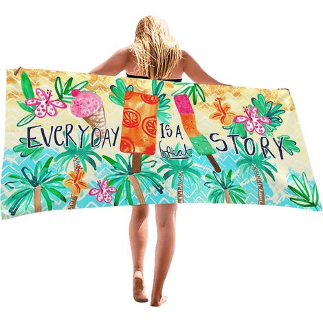 Serviette de plage surdimensionnée en microfibre 75 x 150 cm, motif cocotier tropical (1/5)