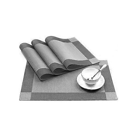 Set de 4 sets de table en vinyle tissé à mailles croisées, antidérapants et isolants, lavables (4 sets de table, gris argenté) (1/4)