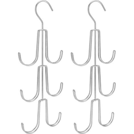 2Pcs Rangement de Sac à Main avec 6 Crochets, Porte Foulard, Rangement Ceinture, Support de Rangement Suspendu, pour Sacs, écharpe, Cravate, Argent (1/5)