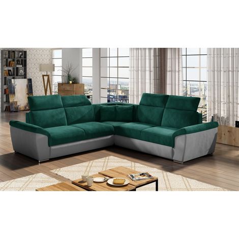 Sofá de esquina FREDERICO Verde Oscuro con baúl y cama 266x266cm (1/2)