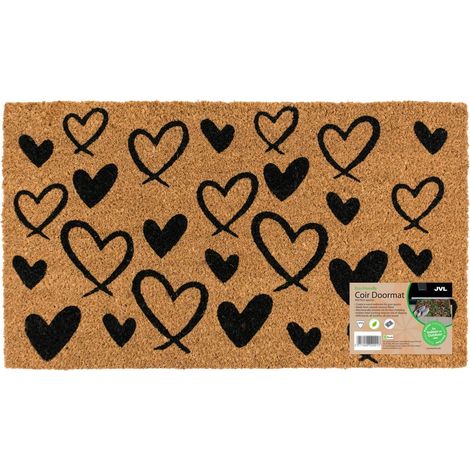 JVL Eco-Friendly Latex Backed Coir Entrance Doormat, 40x70cm - Hearts