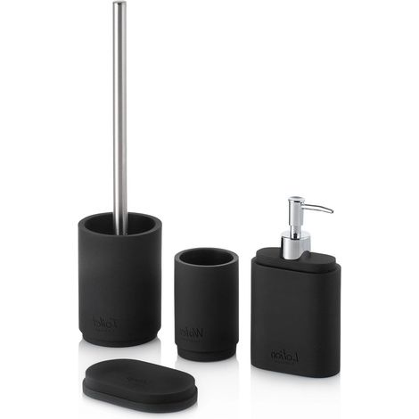 Set da bagno 4 pezzi in resina nero Zima