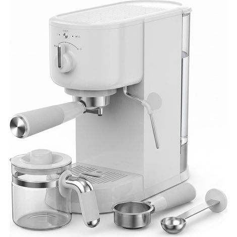 Machine à Café Expresso 15 Bars 1500W, Porte-filtre Pro 58mm, Chauffe Rapide, Mousseur à Lait, Réservoir 1,5L, 2 Filtres Inox, Blanc (1/5)