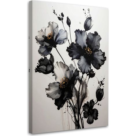 Stampe su Tela, Fiori in bianco e nero in una composizione espressiva e pittorica. - 20x30 (1/2)