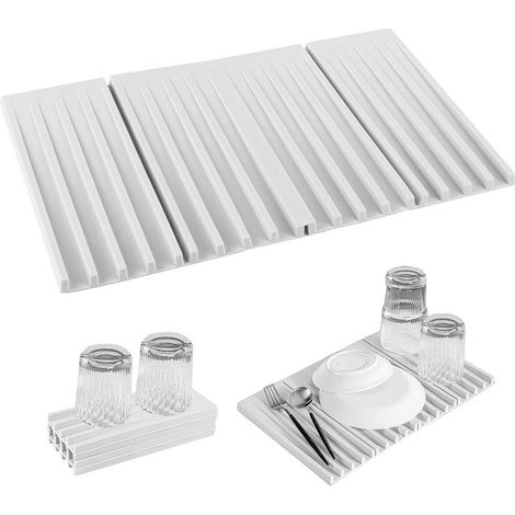Tapis Egouttoir Vaisselle, Egoutoire Vaisselle Cuisine Pliable, Tapis Égouttoir Évier Cuisine, Tapis d'égouttage Antidérapant Résistant Chaleur, Silicone Dish Drying Mat Blanc 40 x 25 cm (1/5)