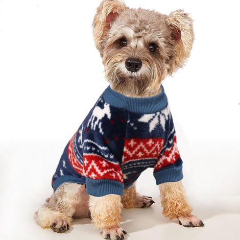 Cappotto in pile per cani di piccola taglia - Vestiti per cani in stile etnico - Vestiti invernali termici ultra morbidi per cuccioli - Maglione caldo per animali domestici (XS, blu)