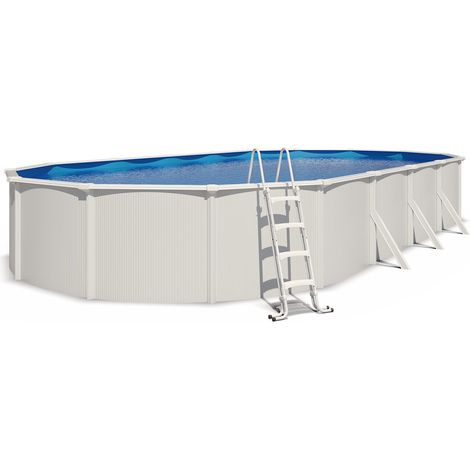 Piscine hors sol acier ovale 10,05 x 5,50 x 1,32 m blanche SAPHIR (1/5)