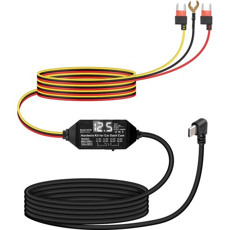 Kit de Câblage Dur pour Caméra de Dashboard, 12V-24V vers 5V/3A USB C avec Affichage Numérique et Protection Contre Les Basses Tensions, Surveillance 24 Heures (3,5M/11,4FT) (1/5)