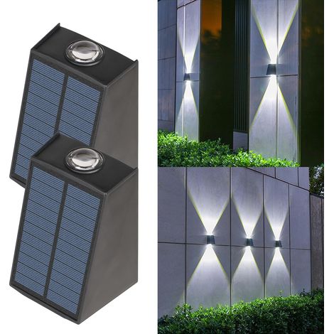 Lot de 2 appliques solaires étanches, éclairage de terrasse solaire, du crépuscule à l'aube, pour marches, allées, terrasses, jardins, lumière blanche (1/5)
