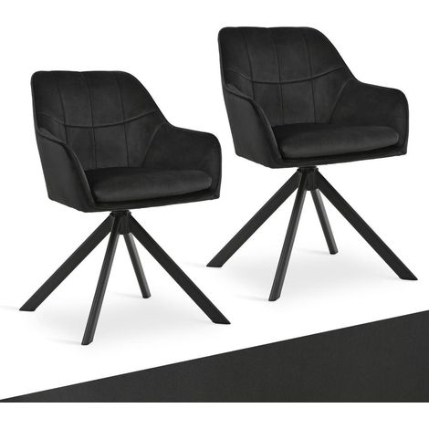 Drehstuhl Esszimmer 2er Set Schwarz mit Armlehne, Samt, 360° drehbar (1/5)