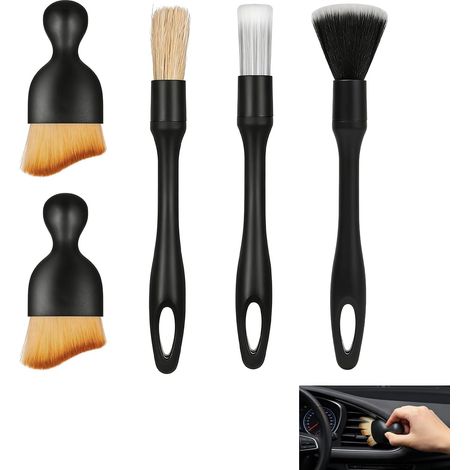 5 Pièces Pinceau Detailing, Pinceau Nettoyage Voiture Brosse Detailing Auto Brosse Souple Extérieur Enlever la Poussière pour La Voiture Tableau De Bord, Intérieur, Extérieur