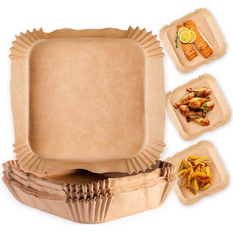 Lot de 50 feuilles de papier sulfurisé pour friteuse à air chaud de 5 à 8 litres - Revêtement antiadhésif et résistant à l'huile - Forme flexible - 23 x 23 x 4,5 cm (1/5)