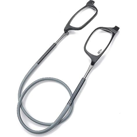 Lunettes de lecture pliantes TR90 magnétiques suspendues pour cou, portables homme femme, grossissement 2.5x, noir et gris, design accroche-cou