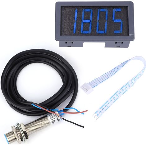 Compteur de régime moteur LED bleu 4 chiffres, jauge de vitesse RPM avec capteur à effet Hall NPN (1/5)