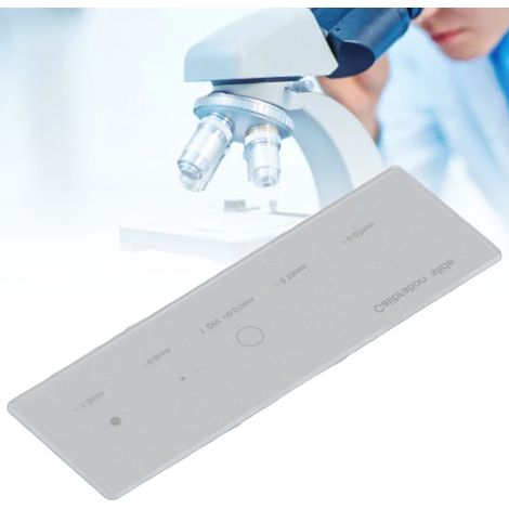 Règle d'étalonnage pour microscopes de mesure (0,01 mm-1,5 mm), plateforme micrométrique, micromètre et bande d'étalonnage pour appareil photo. (1/5)