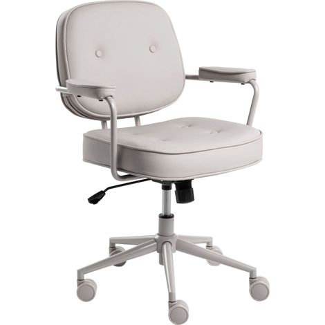 Office Chair Grey Faux Leather Black Metal Frame Upholstered Swivel Function Adjustable Office Furniture PARAMUS
