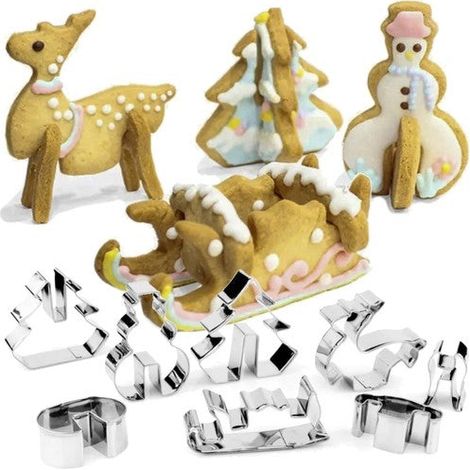Ruhhy Set di stampini per biscotti di Natale 3D in acciaio inox argento (1/5)