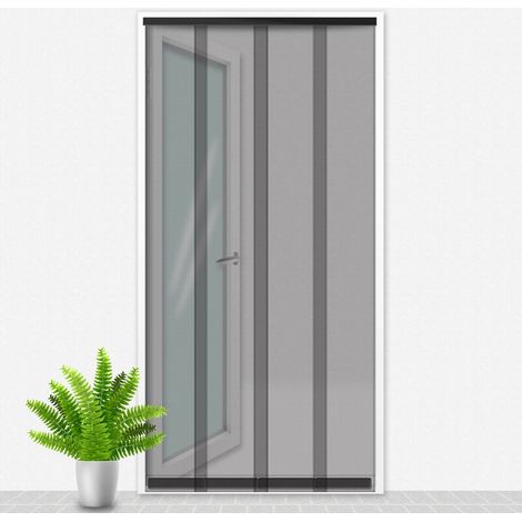 Porte moustiquaire de fenêtre 100 x 235 cm en polyester noir avec 4 lamelles coulissantes pour un passage facile – barrière efficace contre les insectes (1/4)