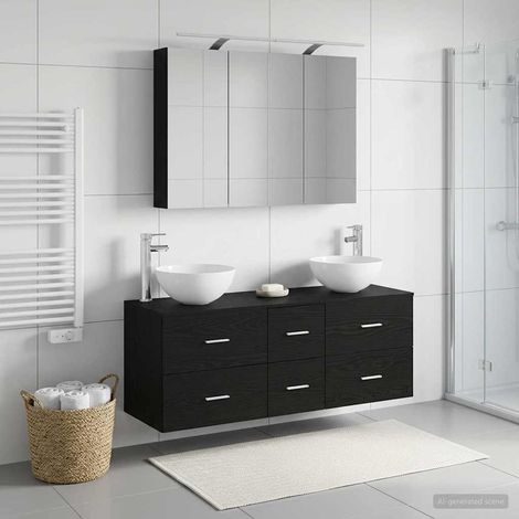 vidaXL Bathroom Furniture Set 4 pcs Black Oak (1/5)
