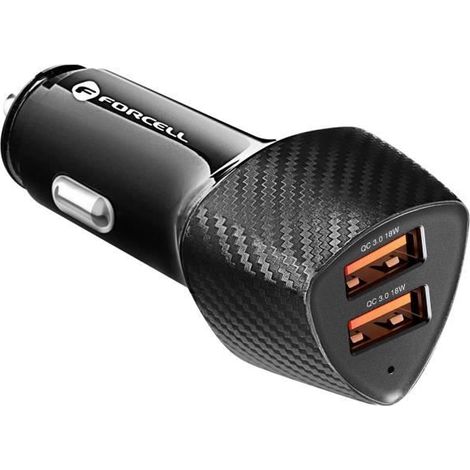 Chargeur Voiture Double USB 36W Quick Charge 3.0 Elégant Forcell Noir Carbone (1/5)