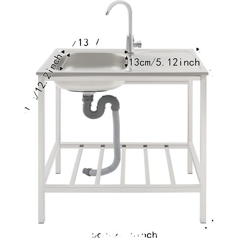 Évier de cuisine, design autonome, robinet réglable, Argent (1/2)