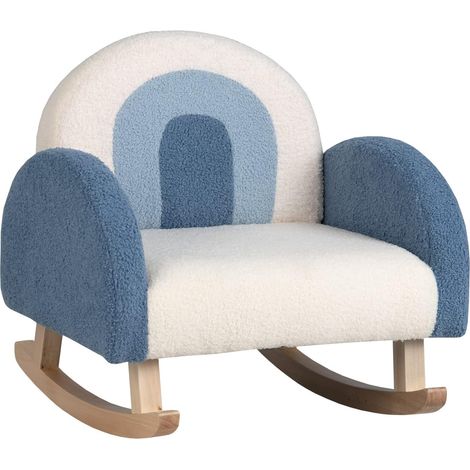 COSTWAY Silla Mecedora Infantil, Sillón Moderno con Patas de Madera de Álamo para Niños de 3 a 5 Años, Diseño Antivuelco, Bonito Sillón, Sofá Individual Tapizado para Guardería, Sala de Juegos (Azul)