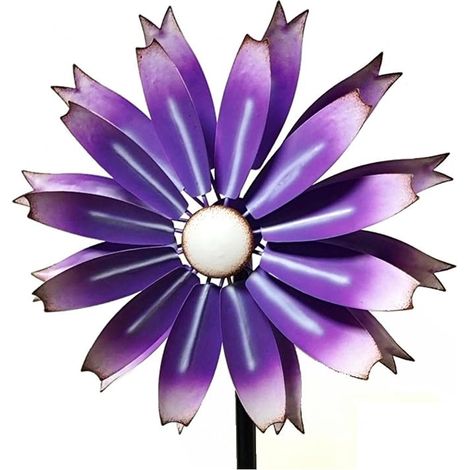 Sculpture avec installation éolienne 149cm de large, 33cm de haut sculpture avec installation éolienne Grand Moulin à vent en métal décoration de Cour, violet (1/5)