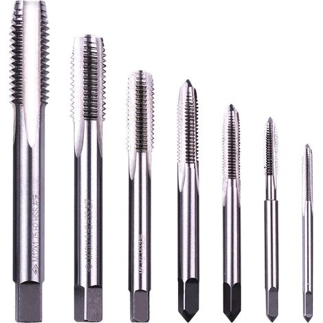 Taps Gauche - HSS 6542 - Filets Métriques M3 M4 M5 M6 M8 M10 M12 - Pour Acier Inoxydable Aluminium Cuivre - Lot de 7 Pièces (1/5)