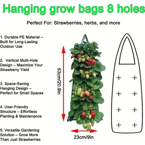 (PE vert 8 trous, 1 pièce) Sacs de culture suspendus pour fraises et tomates - Jardin vertical - Pot de culture pour fraises - Tour aéroponique (1/4)