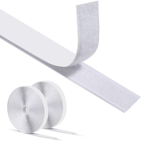 2 Rouleaux Ruban auto-agrippant, 25m x 20mm, Nylon double face adhésif, Fixation forte sans clous, Pour tapis cadres photo sacs (1/5)