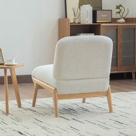 Chaise lounge en tissu scandinave – Tissu chenille doux et cadre en bois solide, idéal pour le salon et la chambre, ivoire