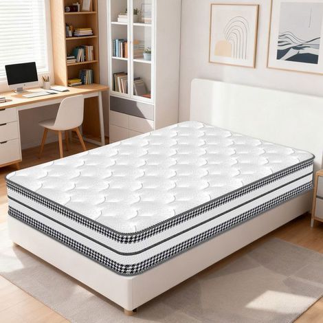 Matelas 90x200 cm, Certifié Oeko-Tex, Matelas à Ressorts Ensachés et à Mémoire de Forme, Ép 26 cm, 9 Zones Ergonomique, Respirant