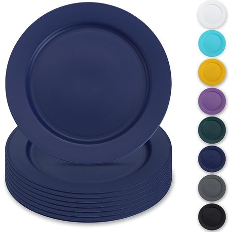Bleu Assiettes en plastique de 8 pièces 25cm, plates réutilisables, assiettes à salade, bols de pâtes, vaisselle facile à transporter pour la maison, jardin, pique-, camping, extérieur (1/5)