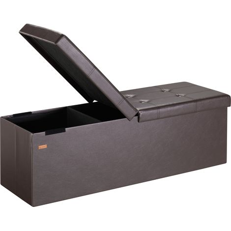CASARIA® Banc de rangement avec couvercle rabattable Siège pouf Coffre de rangement pliable pour salon chambre couloir XL - Marron