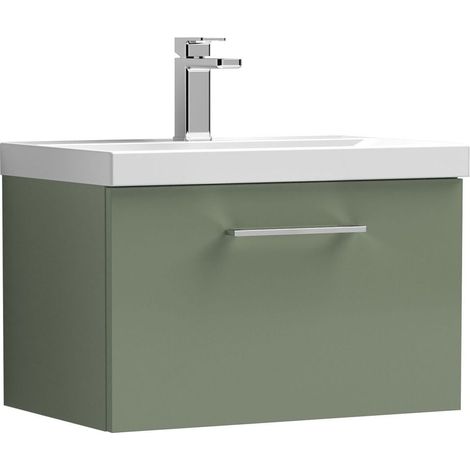 Balterley  Contemporary Bathroom 1-Drawer Wall-Hung Thin-Edge Vanity Unit Basin, Satin Green, 600mm