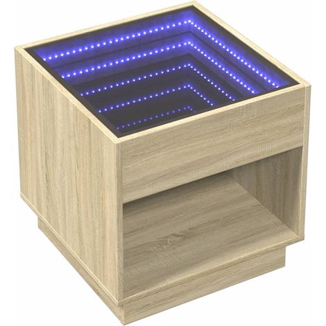 Comodino con specchio LED e vano a giorno 50 x 50 x 50 cm MDF vetro color rovere DEC033149