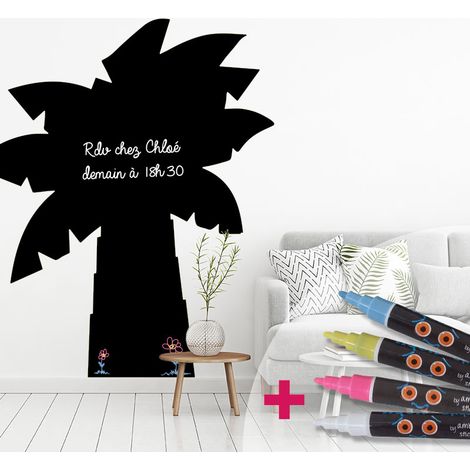 Sticker ardoise tableau noir - stickers muraux adhésif effaçable - PALMIER + 4 CRAIES LIQUIDES - 30x25cm (1/4)
