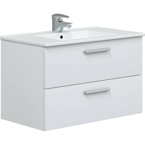 Dmora - Mobile sottolavabo Dartford, Mobiletto da bagno, Contenitore porta lavabo, Armadio per lavandino, 80x45 h50 cm, Bianco lucido