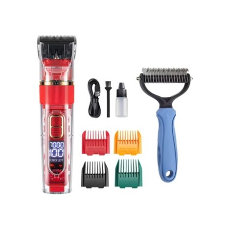 Tondeuse électrique pour poils d'animaux Cuich, étanche IPX7, avec lumière LED et affichage, couleur rouge.-AquaForge