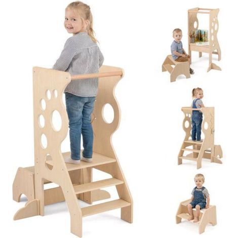 Tour d'Apprentissage en Bois 2 en 1 Convertible en Table avec Marchepied pour Cuisine et Salle de Bain (1/5)