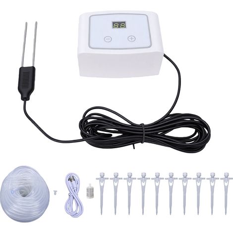 Système d'arrosage automatique avec capteur d'humidité intelligent, kit d'irrigation pour jardinage avec débit réglable, ensemble de goutteurs en ligne et système d'arrosage pour fleurs (1/5)