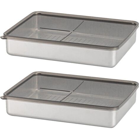 Boîte de rangement hermétique pour aliments cuits – Lot de 2 récipients empilables pour réfrigérateur (grand format), idéal pour fromage, viande, charcuterie – Capacité totale 2000 ml (1/5)