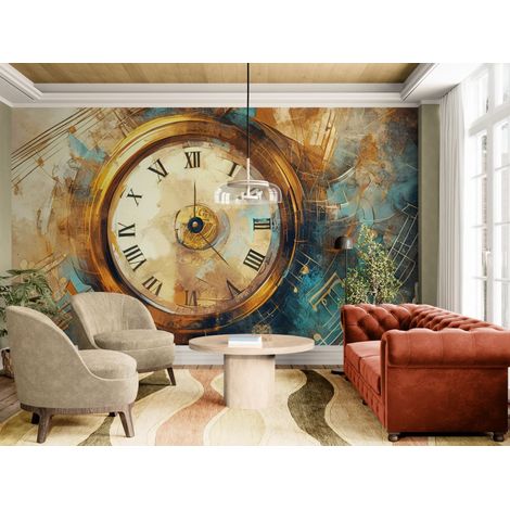 Papier peint Art – Horloge dorée et notes musique - 150 x 250 cm (1/2)