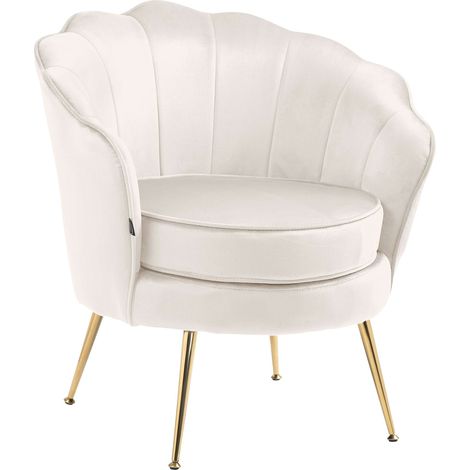 Poltroncina lounge sedia imbottita con cuciture decorative rivestimento in velluto crema e gambe in metallo oro FAL101554