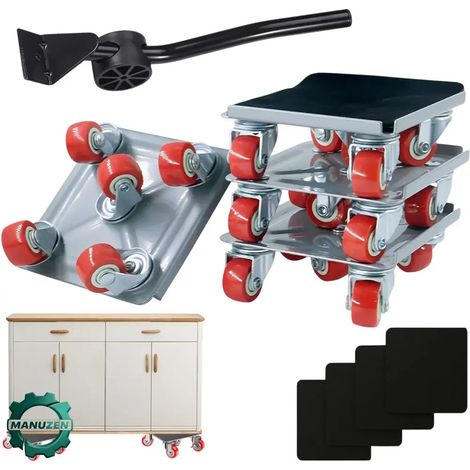 Manuzen - Kit déplace-meubles 400 kg – levier et patins roulants (1/3)